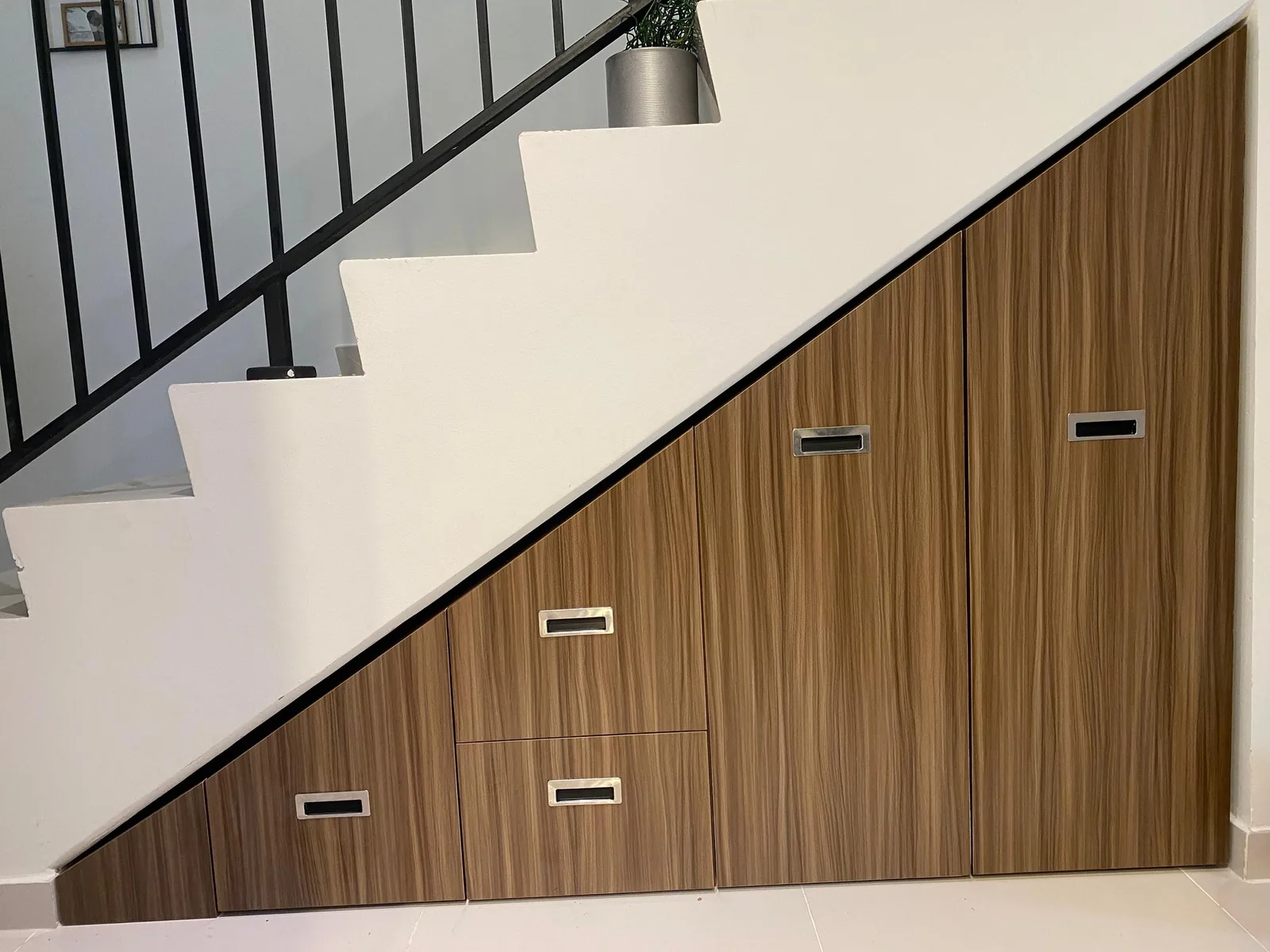 Under-stair wood storage cabinets